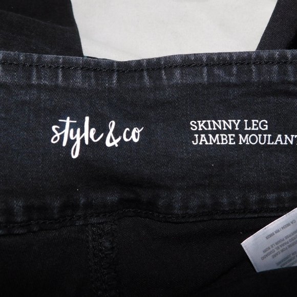 Style & Co Womens S Black Floral Embroidered Skinny Leg Pull On Jean - Picture 4 of 13